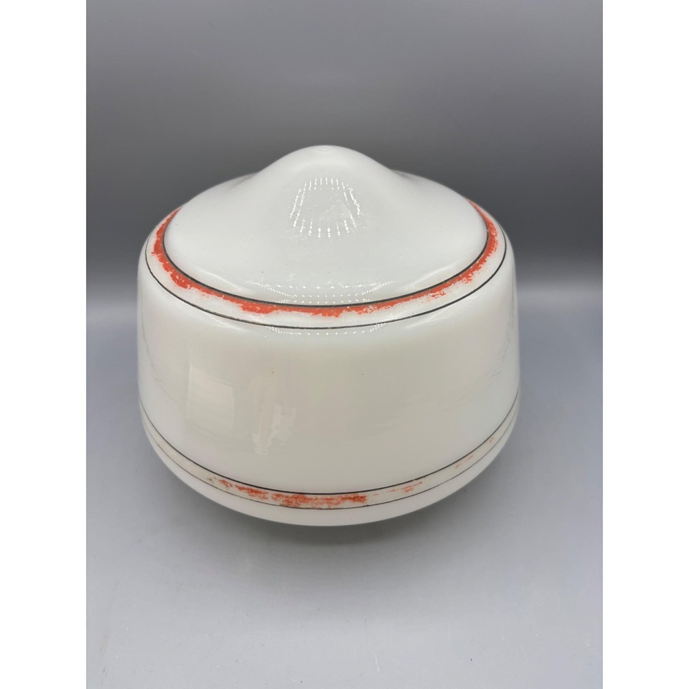 Vtg White Glass Ceiling Light Fixture Shade Red Stripe Replacement Hanging Lamp